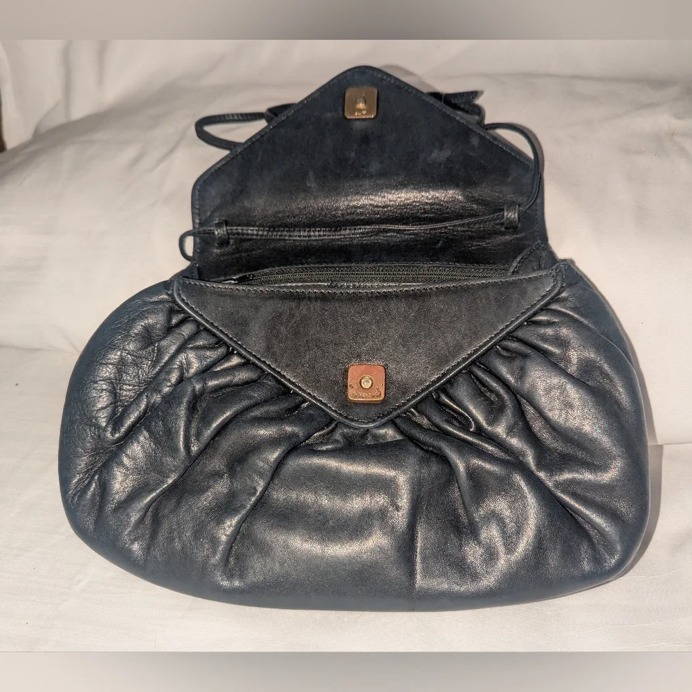 Vintage Fendi Black Woven Flap Clutch Shoulder Bag.